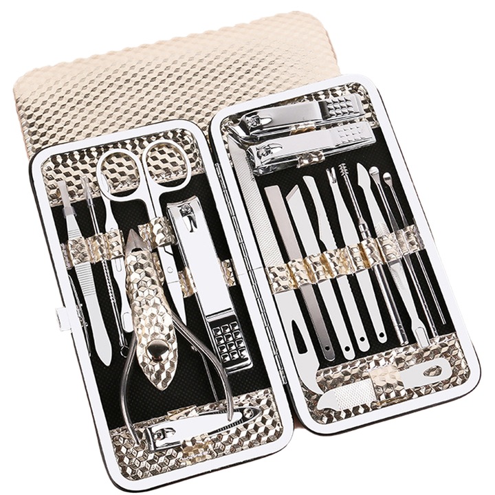 Set manichiura si pedichiura, multifunctional, auriu, 19 piese