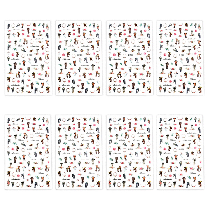 Autocolante adezive pentru unghii cu banda, autocolante autoadezive mixte, 8 buc, autocolante delicate pentru unghii, QY-T028