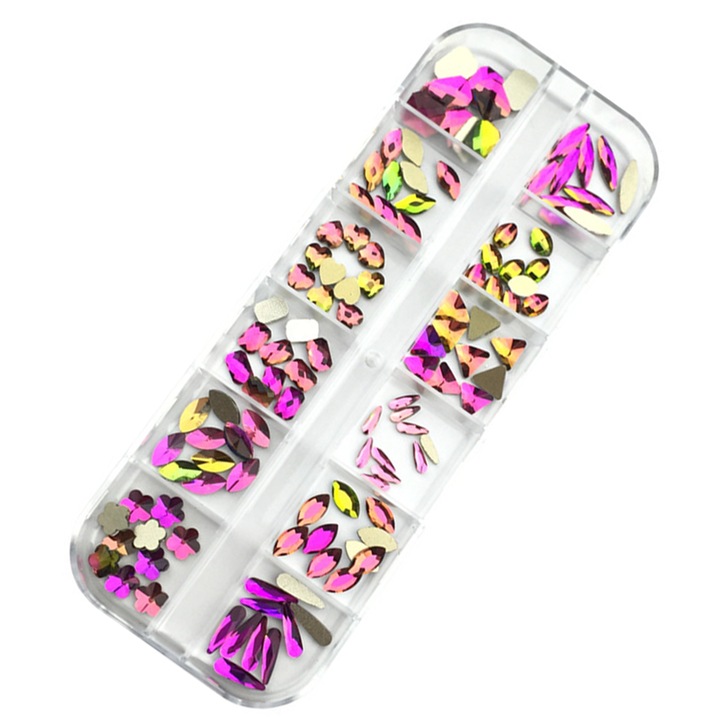 Strassz QttvbTna, 3D, műkörömhöz, kristály, többszínű, szett