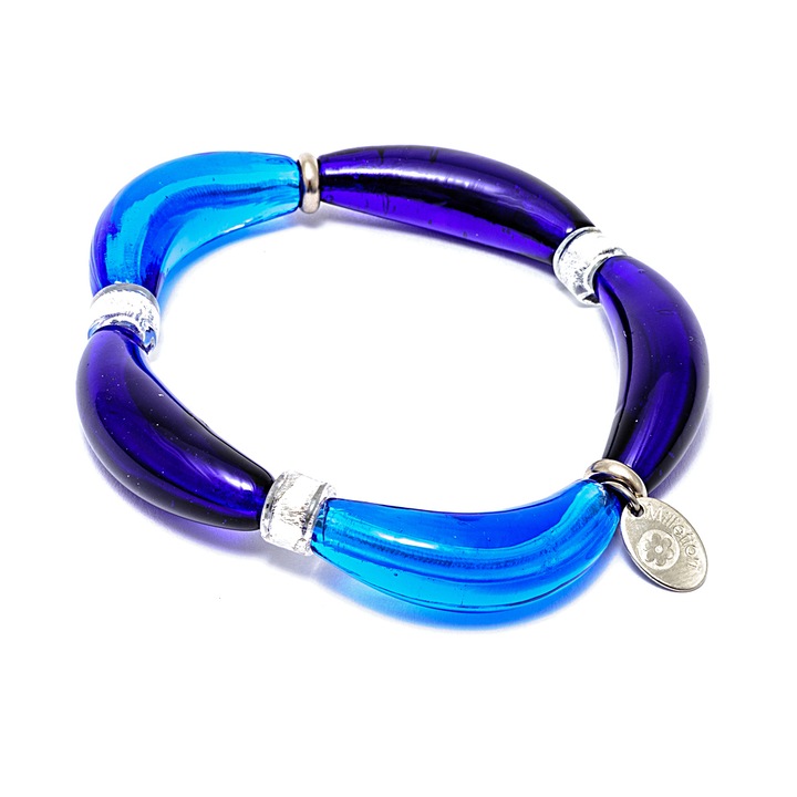 Bratara pentru femei din sticla de Murano, Millefiori, Kimberly, albastra