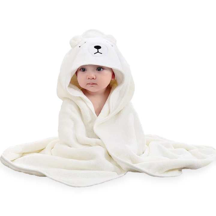 Хавлиена кърпа за бебета с качулка, Yefound®, 100% органичен бамбук, супер абсорбираща, мека и пухкава с качулка за деца, 80X80 см, бяла