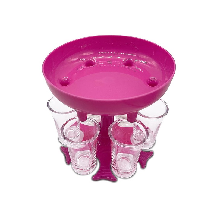 Dispenser bauturi Roz cu 6 pahare si suporturi de umplere pentru pahare Nabi Market ®