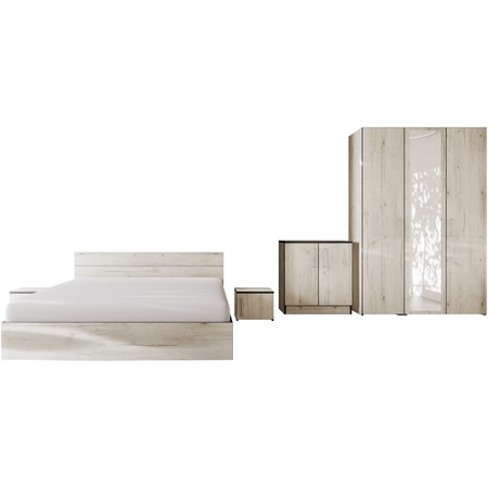 Dormitor Irim Piemona, pat 160x200 cm, dulap, 2 noptiere, comoda