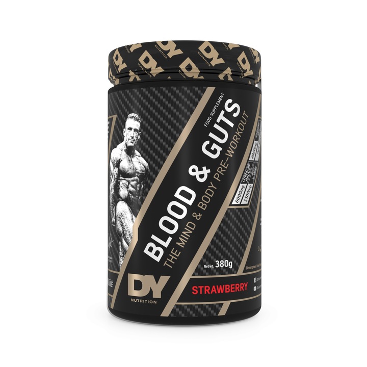 Blood & Guts Pre-Workout, Dorian Yates Nutrition, 380g 20 de Portii - Capsuni