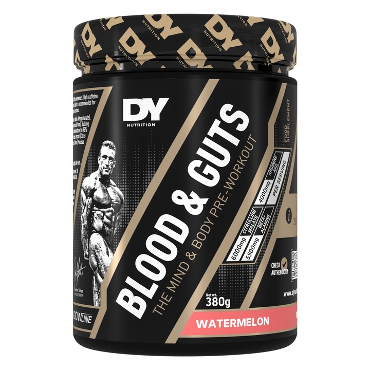 Blood & Guts Pre-Workout, Dorian Yates Nutrition, 380g 20 de Portii - Pepene Rosu