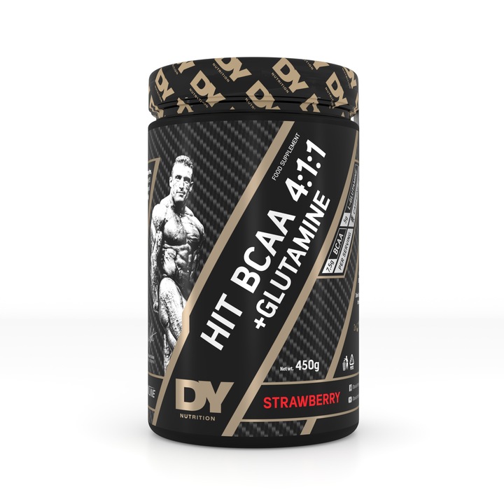 Complex de aminoacizi Dorian Yates, HIT BCAA 4:1:1 + Glutamina, Capsuni, 450g - 30 de portii