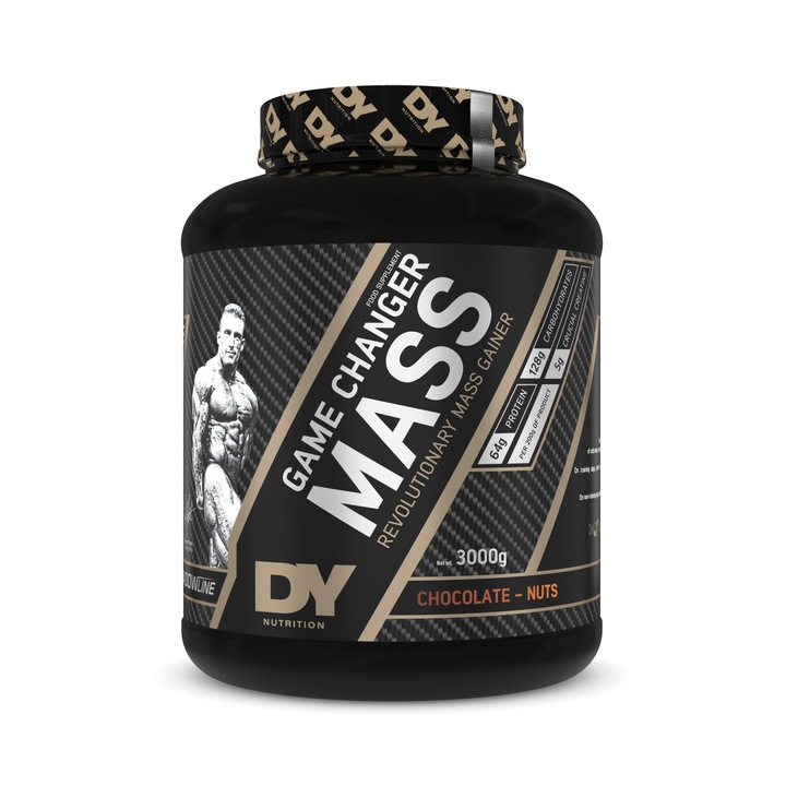 Gainer pentru crestere masa musculara "Game Changer Mass", Dorian Yates Nutrition 3Kg, 20 de portii - Ciocolata si Alune