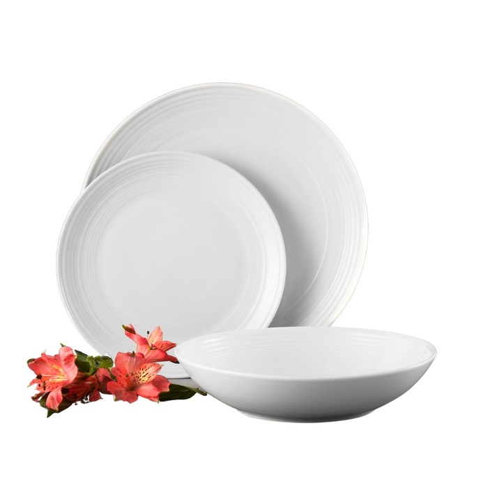 Asztali felszolgáló étkészlet, 18 db, 6 személyes, fehér porcelán, Ambition Linea