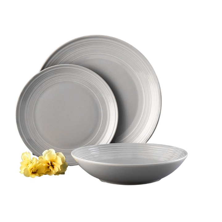 Сервиз за хранене, 18 части, 6 души, сив порцелан, Ambition Linea