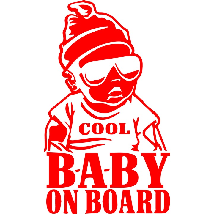 Sticker Baby On Board, Cool Baby, Rosu, 13 cm