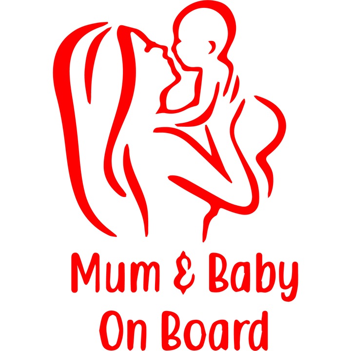 Matrica Baby On Board, Mum & Baby, piros, 15 cm