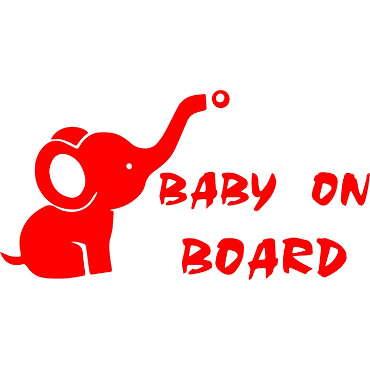 Sticker Baby On Board, Elephant, Rosu, 15 cm