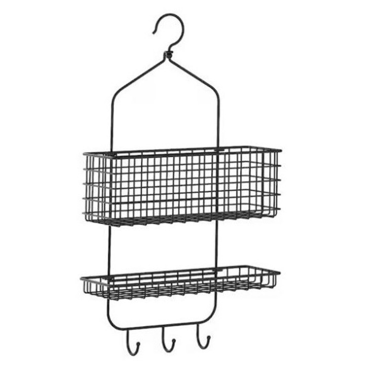 Cuier de dus, tip cos depozitare, pentru baie/bucatarie, otel, negru, 55 x 30 x 14 cm