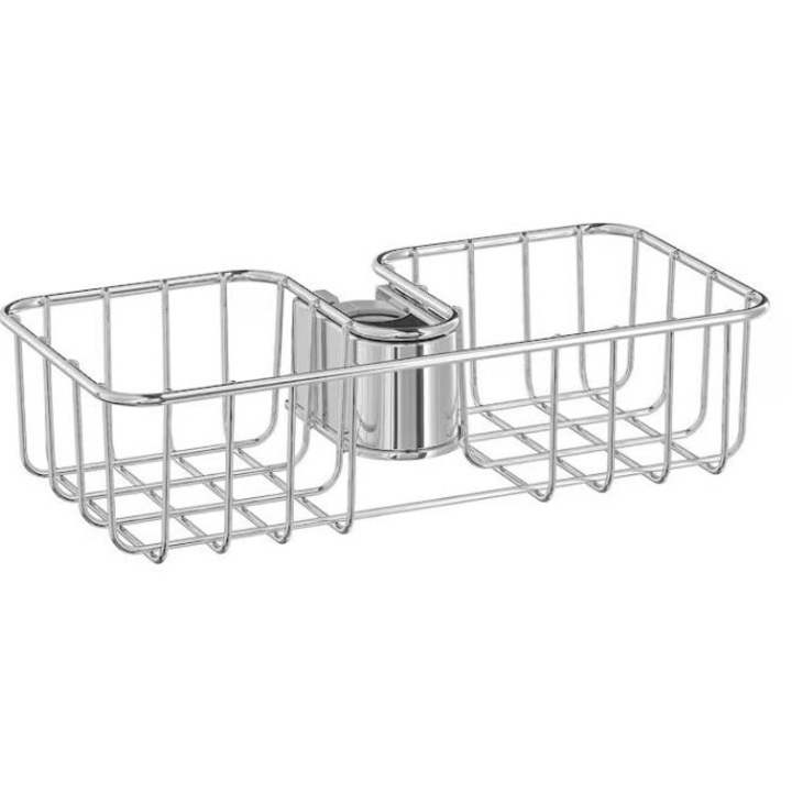 Polita de dus, zincata, inox, fixare si reglare usoara, gri deschis, 25x13x5 cm