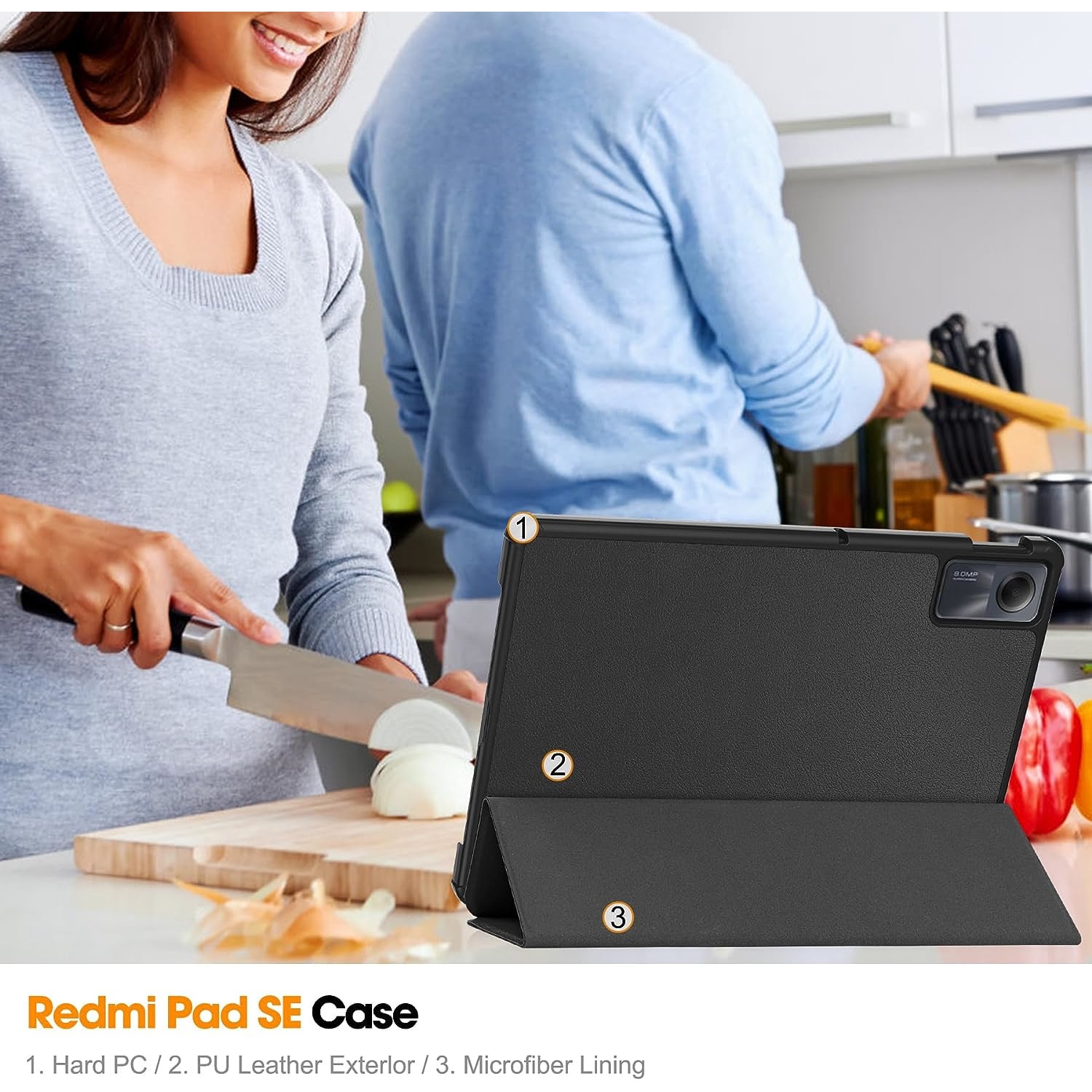 Husa pentru Xiaomi Redmi Pad SE 11 inch trifold Slim UltraLight, functie sleep/wake-up, Aiyando, negru