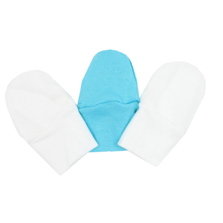 Set 3 manusi bebe, alb cu turcoaz