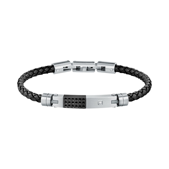 Bratara Morellato SQH58, piele neagra, inox argintiu, negru, lungime 21cm