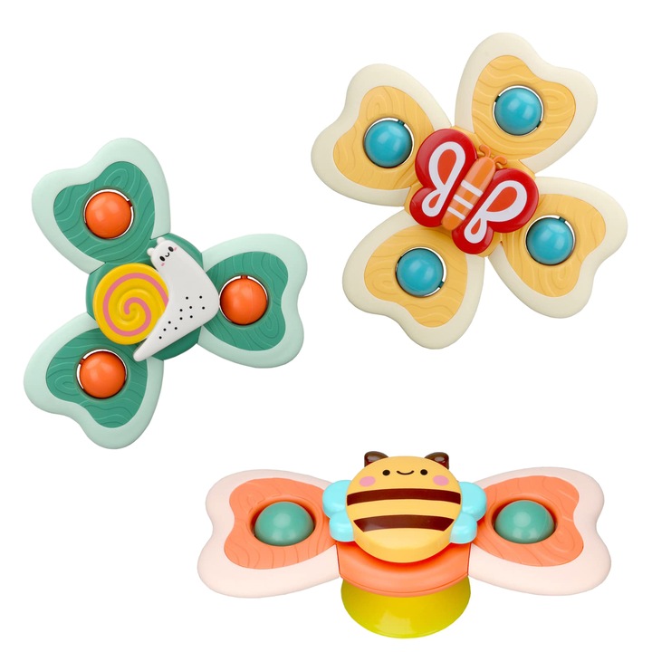 3 interaktív Fidget Spinner játék készlet, ijoynewk®, rovar alakú, csörgő labdák, kerek élek, tapadókorong, 1-3 éves, többszínű