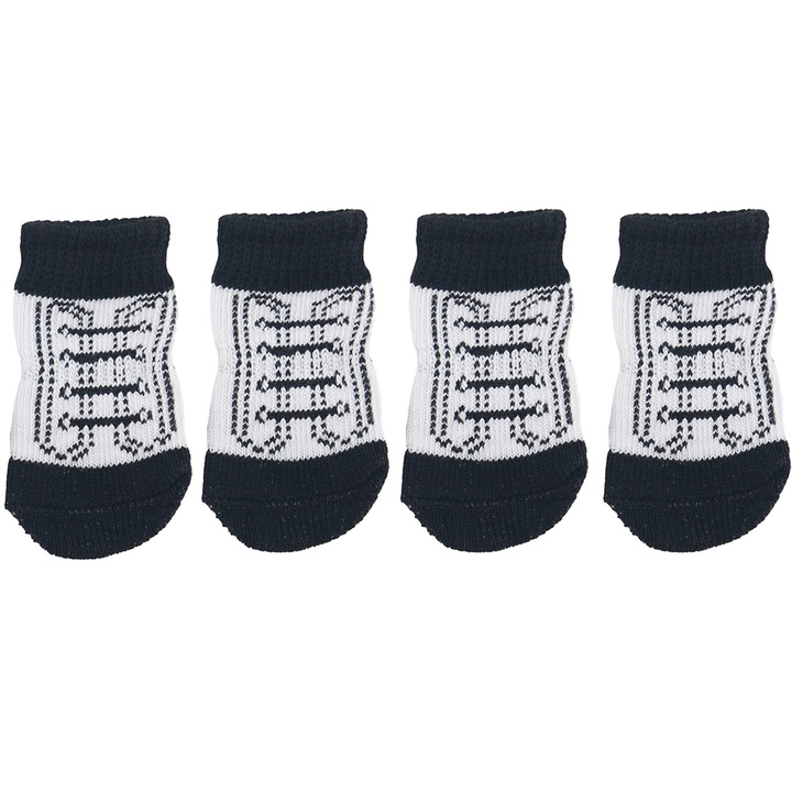 Set 4 sosete pentru caini, antiderapante, MDL-27G, alb, M