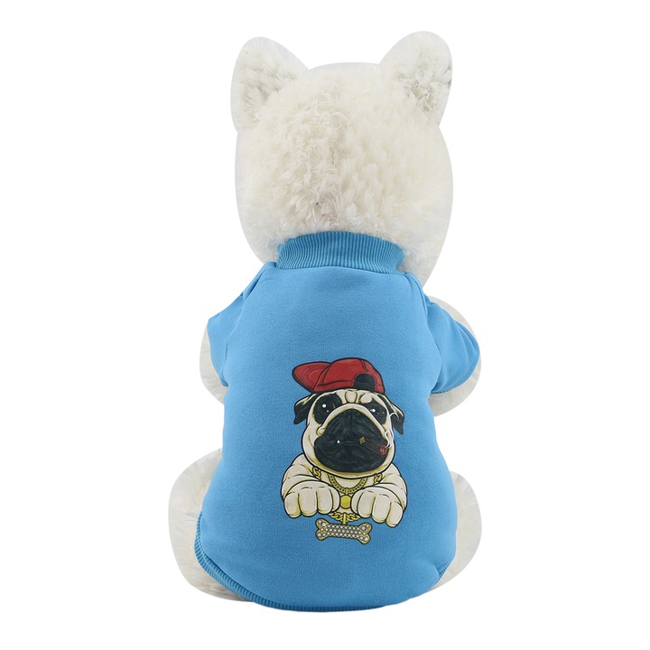 Bluza pentru caini, cu imprimeu grafic, MDL-11A, albastru, S