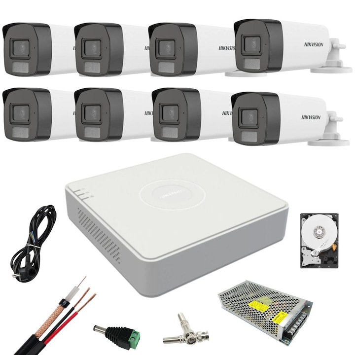 Kit Supraveghere 4 Camere 8MP (4K) IR 30m Microfon exterior, 2160P, extensibil la 8, Complet + HDD1TB, acces mobil, noapte/zi, OOGIS™ K8MX4ECR-10
