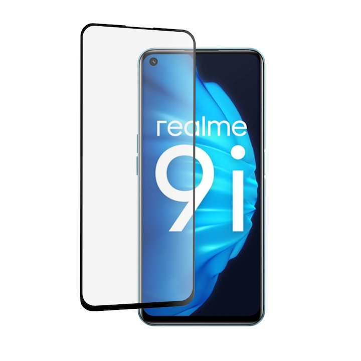 Защитно фолио, съвместимо с Realme 9i / 9 5G / 9 Pro / 8i / Narzo 50 / Oppo A76 / A96 / OnePlus Nord CE 2 Lite 5G, 9D, защитено стъкло, черно-прозрачно