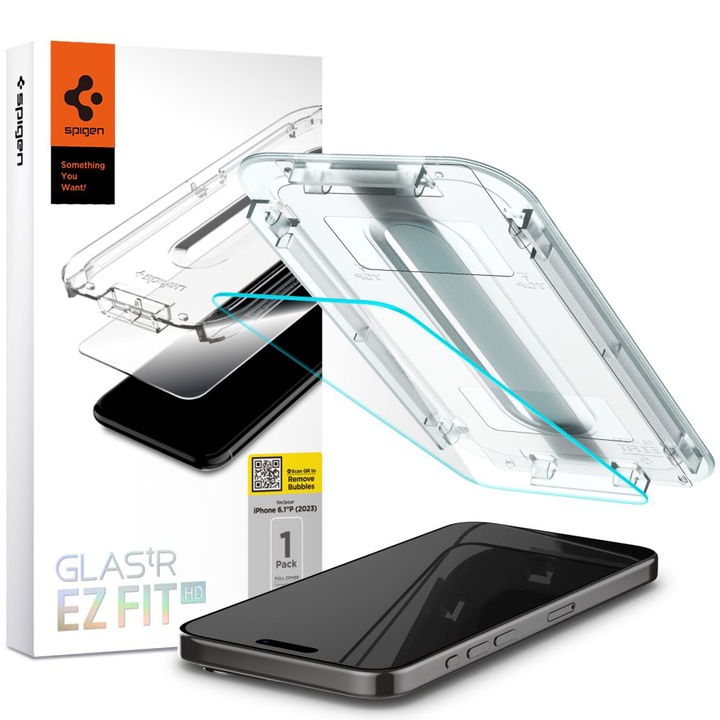 Folie pentru iPhone 15 Pro Spigen Glas.tR EZ Fit, transparenta