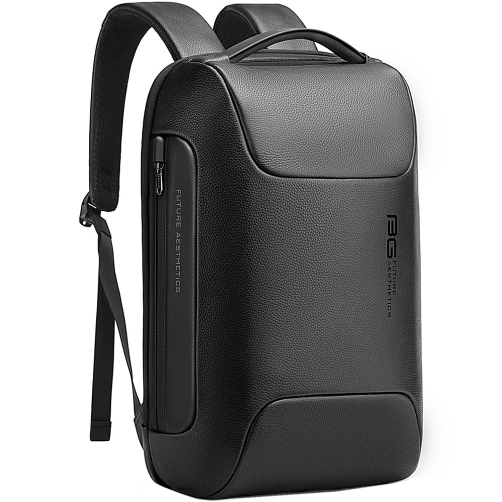 Rucsac laptop 15.6 inch, din piele naturala, port USB, si USB-C, lacat TSA, rezistent la stropi de apa, buzunar anbtifurt, sistem fixare pe valiza, BANGE, BG6625BK, Negru