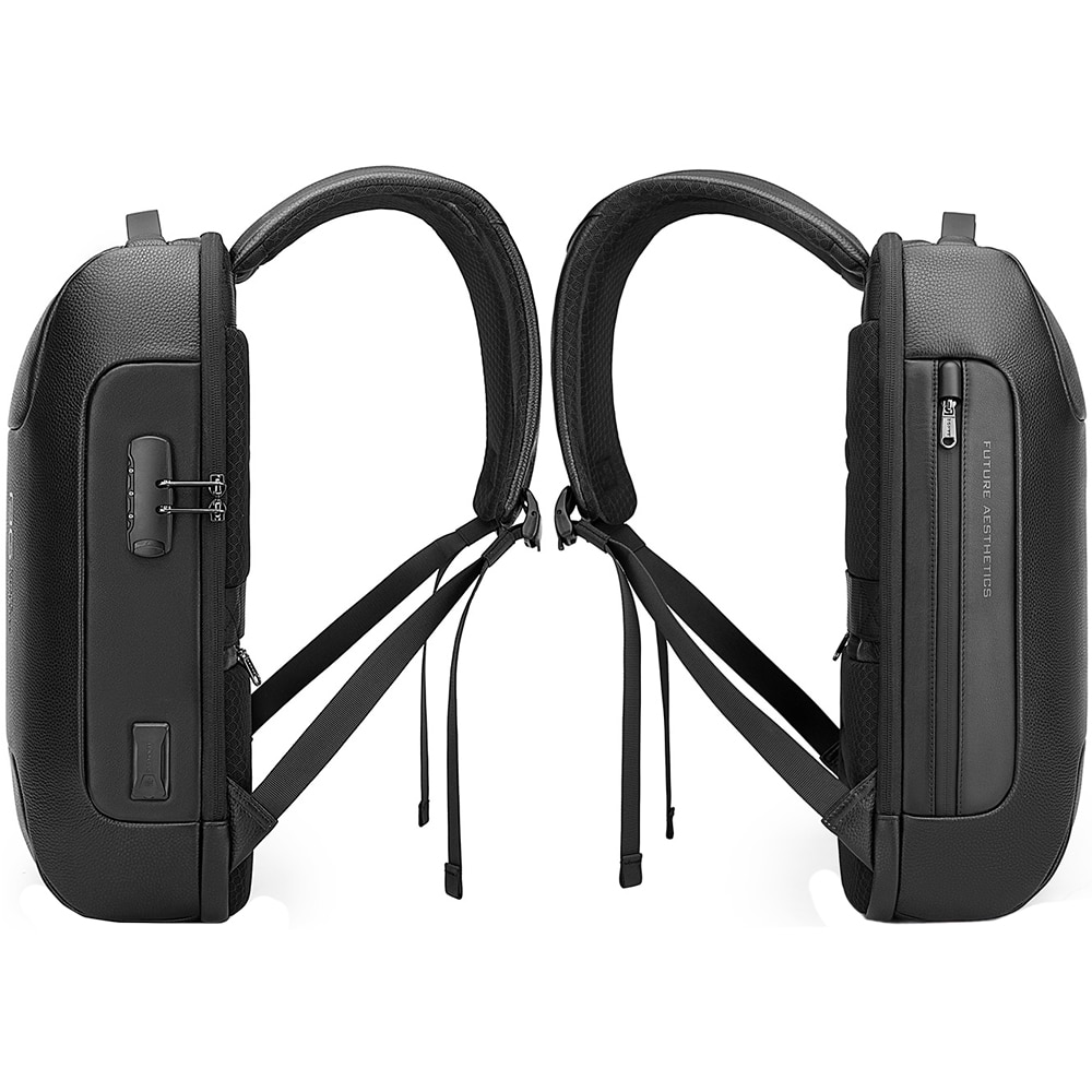 Rucsac laptop 15.6 inch, din piele naturala, port USB, si USB-C, lacat TSA, rezistent la stropi de apa, buzunar anbtifurt, sistem fixare pe valiza, BANGE, BG6625BK, Negru