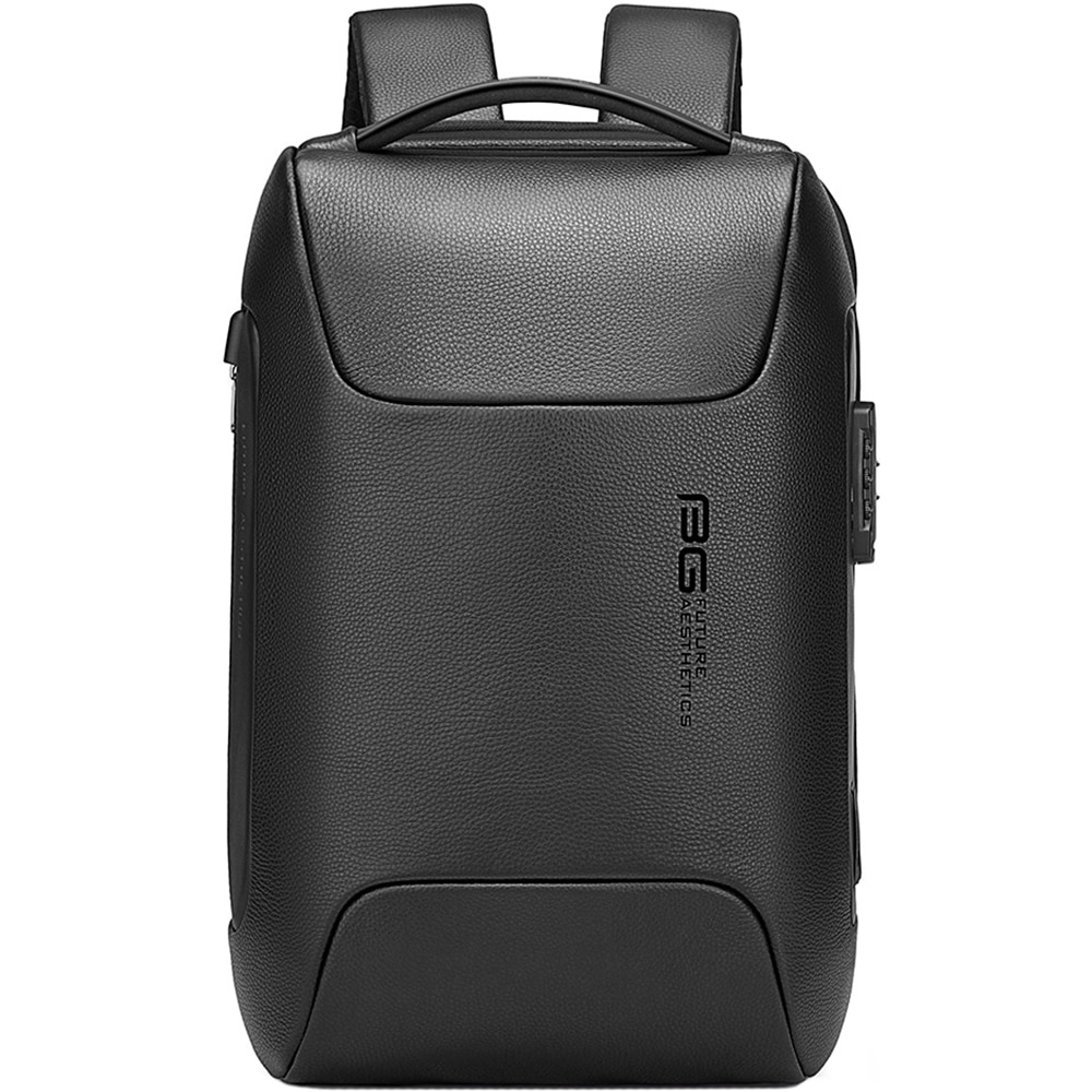 Rucsac laptop 15.6 inch, din piele naturala, port USB, si USB-C, lacat TSA, rezistent la stropi de apa, buzunar anbtifurt, sistem fixare pe valiza, BANGE, BG6625BK, Negru