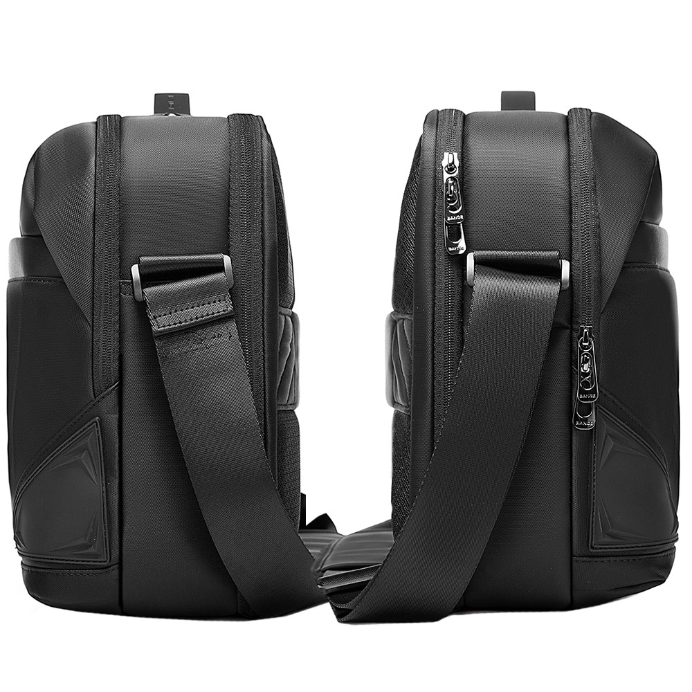 Geanta messenger, laptop 15.6 inch, compartiment tableta 12.9 inch, material rezistent la apa, sistem fixare pe valiza, BANGE, BG2849BK, Negru