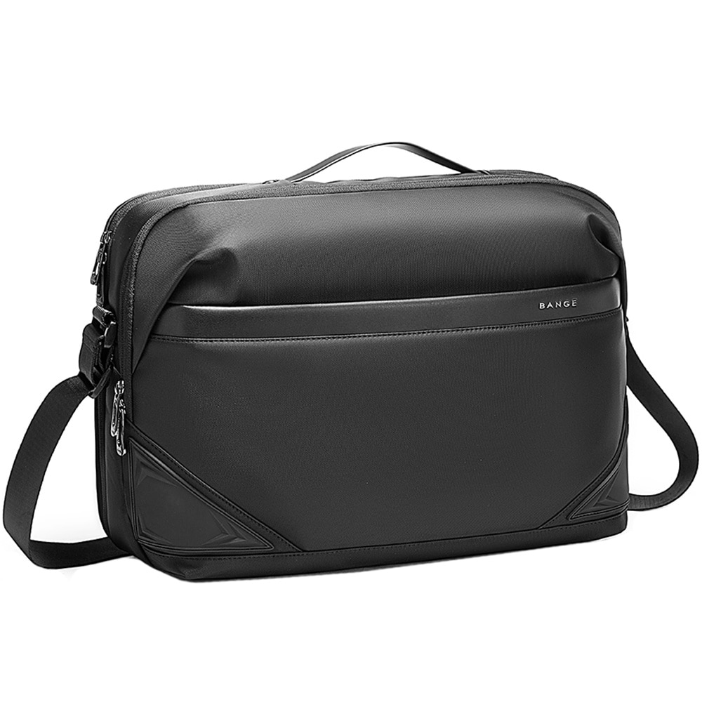 Geanta messenger, laptop 15.6 inch, compartiment tableta 12.9 inch, material rezistent la apa, sistem fixare pe valiza, BANGE, BG2849BK, Negru