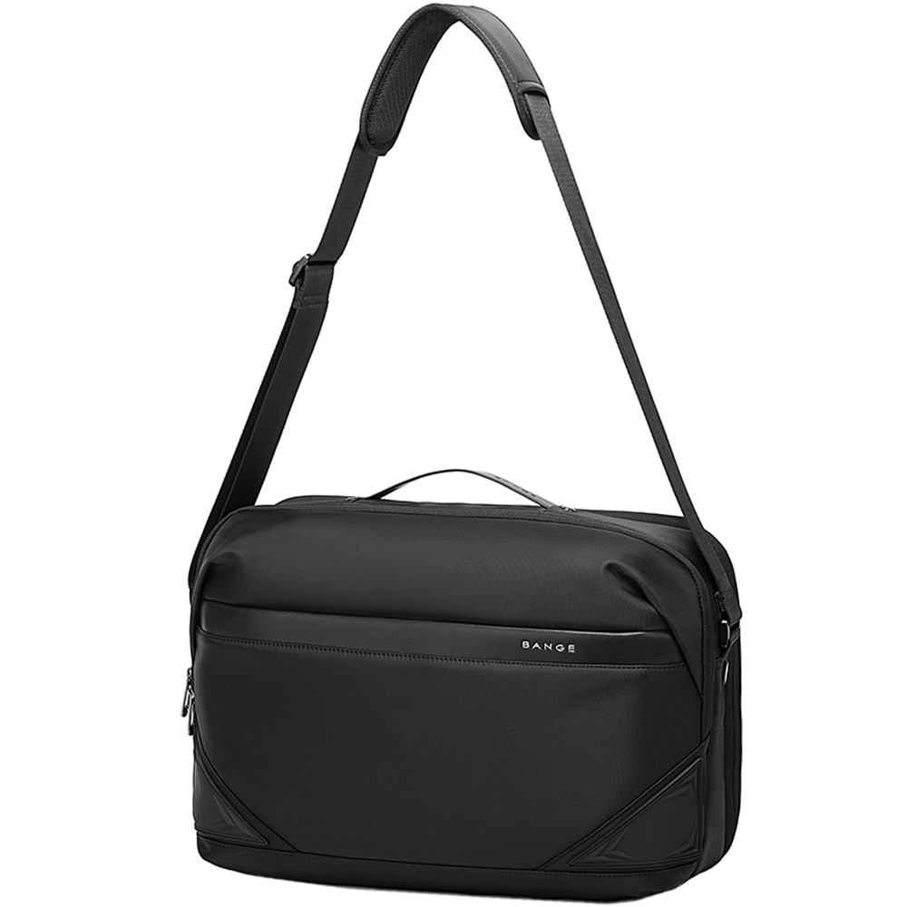 Geanta messenger, laptop 15.6 inch, compartiment tableta 12.9 inch, material rezistent la apa, sistem fixare pe valiza, BANGE, BG2849BK, Negru