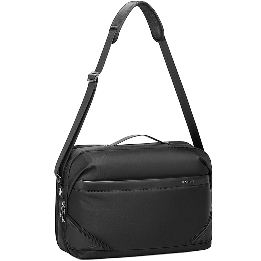 Geanta messenger, laptop 15.6 inch, compartiment tableta 12.9 inch, material rezistent la apa, sistem fixare pe valiza, BANGE, BG2849BK, Negru