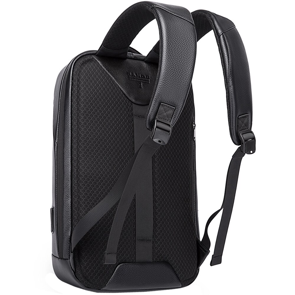 Rucsac laptop 15.6 inch, port USB, si USB-C, buzunar antifurt, din piele naturala, rezistent la stropi de apa, buzunar anbtifurt, sistem fixare pe valiza, BANGE, BG6621BK, Negru
