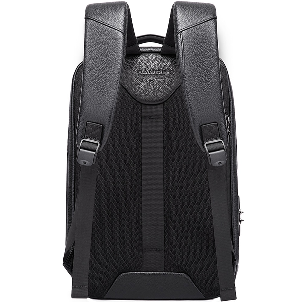 Rucsac laptop 15.6 inch, port USB, si USB-C, buzunar antifurt, din piele naturala, rezistent la stropi de apa, buzunar anbtifurt, sistem fixare pe valiza, BANGE, BG6621BK, Negru