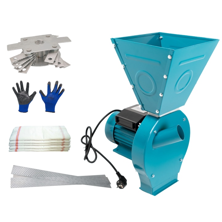 Moara electrica Broman 2 in 1, putere 4.2KW x 3200 RMP, capacitate de productie 300 kg/h, 20 de ciocanele, ideala pentru a macina cereale, grau, porumb, secara, soia cat si stiuleti de porumb intregi, 4 site, manusi, 4 saci inclusi in pachet