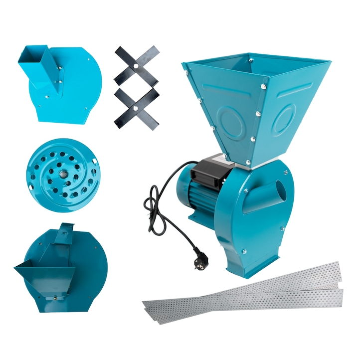 Set moara electrica 4 in 1. Fructe. legume. furaje si Cereale completa. putere 4.5KW x 3200 RMP. capacitate de productie 350 kg/h. 20 de ciocanele