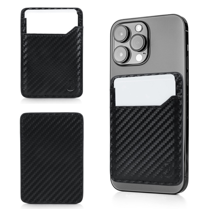 Portofel barbati, James Hawk, Piele naturala, Uni, Fara inchidere, Protectie RFID, Elegant, slot card de credit, Universal, Executie de inalta calitate, 9.5 x 6.5 x 0.2 cm, Negru carbon