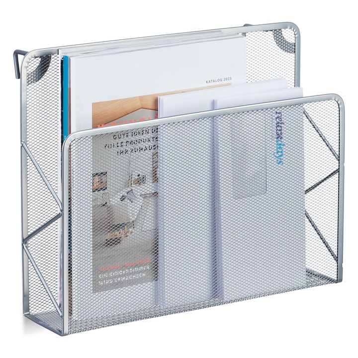 Suport metalic pentru documente, argintiu, 28 x 35,5 x 10 cm