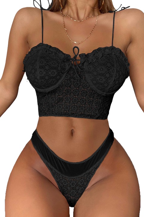 Set 2 piese lenjerie sexy dama, WildFashion, Poliester, 2597, Negru