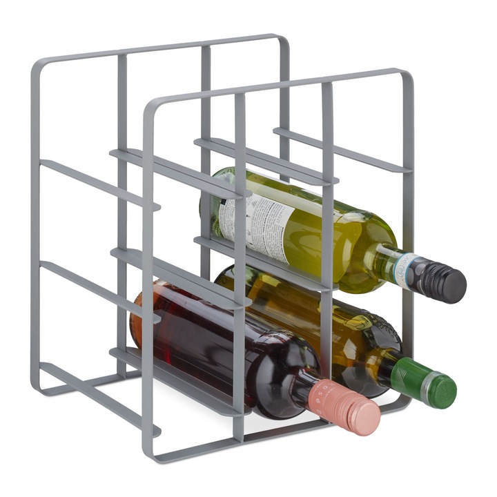Suport sticle de vin, suport pentru 9 sticle, 30 x 27,5 x 20 cm, gri