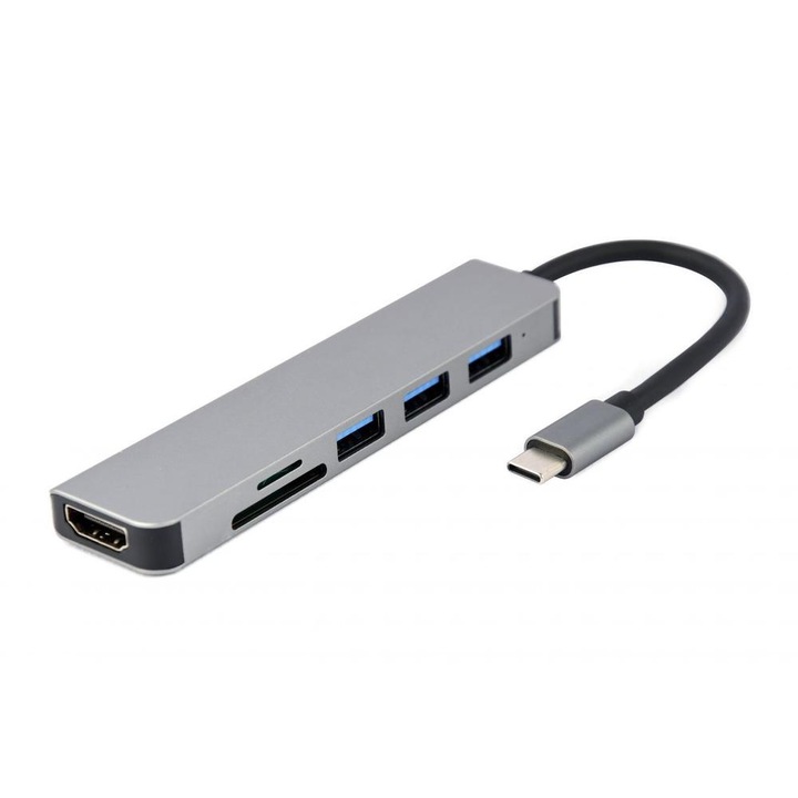 Адаптер Gembird A-CM-COMBO6-02,3 x USB, HDMI Gray
