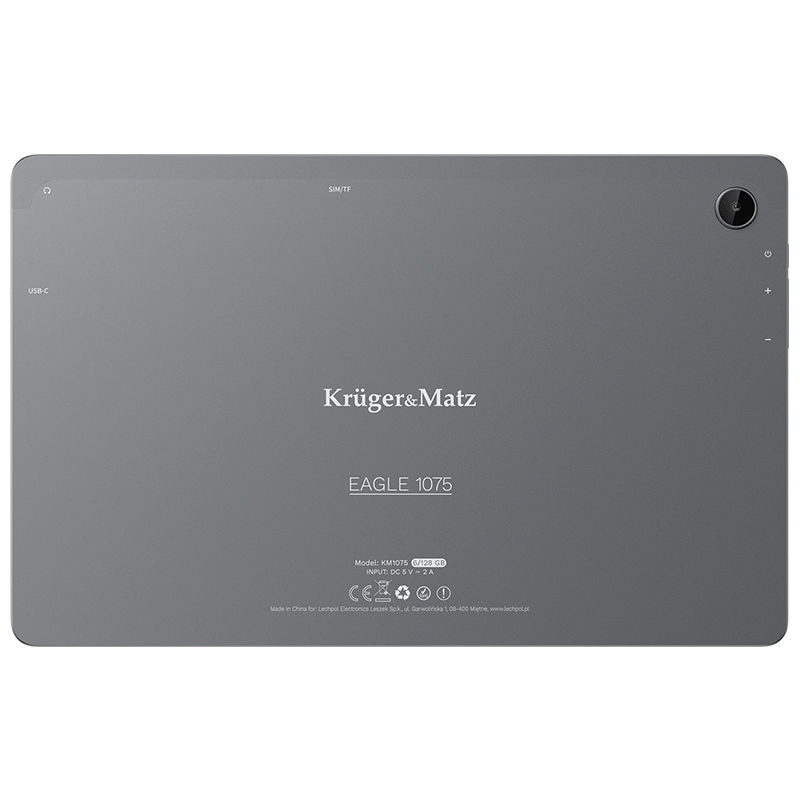 Tableta Kruger&Matz Eagle 1075, Procesor Unisoc Tiger T618 Octa-Core, Ecran IPS 10.4", 6GB RAM, 128GB Flash, 5MP+8MP, Wi-Fi, 4G, Android 13 Gri