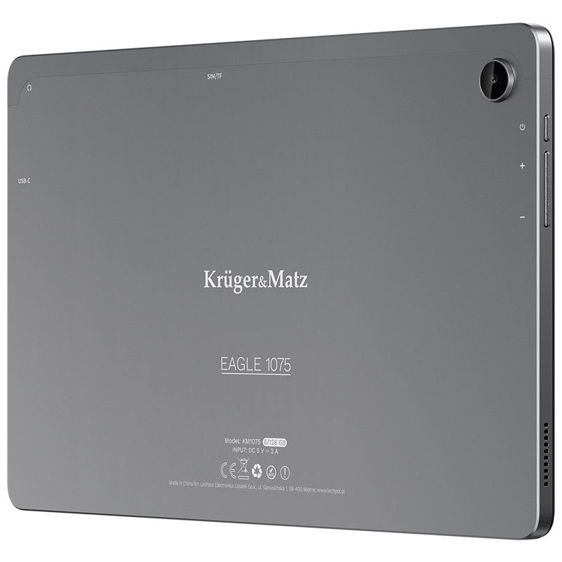 Tableta Kruger&Matz Eagle 1075, Procesor Unisoc Tiger T618 Octa-Core, Ecran IPS 10.4", 6GB RAM, 128GB Flash, 5MP+8MP, Wi-Fi, 4G, Android 13 Gri