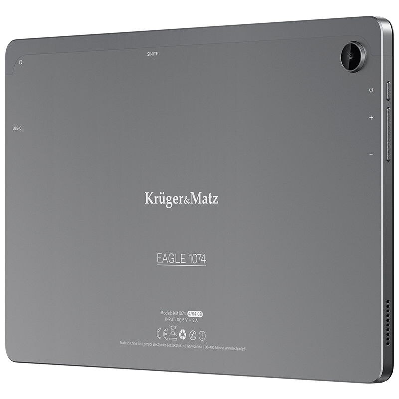 Tableta Kruger&Matz Eagle 1074, Procesor Unisoc Tiger T618 Octa-Core, Ecran IPS 10.4", 4GB RAM, 64GB Flash, 5MP+8MP, Bluetooth, Wi-Fi, 4G, Android 13 Gri