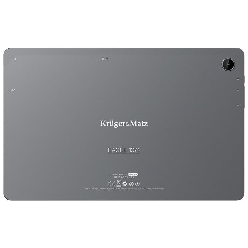 Tableta Kruger&Matz Eagle 1074, Procesor Unisoc Tiger T618 Octa-Core, Ecran IPS 10.4", 4GB RAM, 64GB Flash, 5MP+8MP, Bluetooth, Wi-Fi, 4G, Android 13 Gri