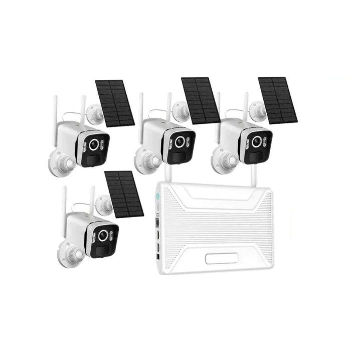 Felügyeleti rendszer 4 kamerával Professzionális CCTV napelemes töltéssel, HD 4MP vezeték nélküli NVR IR 30m