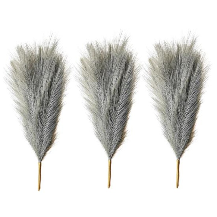 Set 3 fire Iarba de Pampas artificiala, 43.5 CM, Gri, MaffStuff