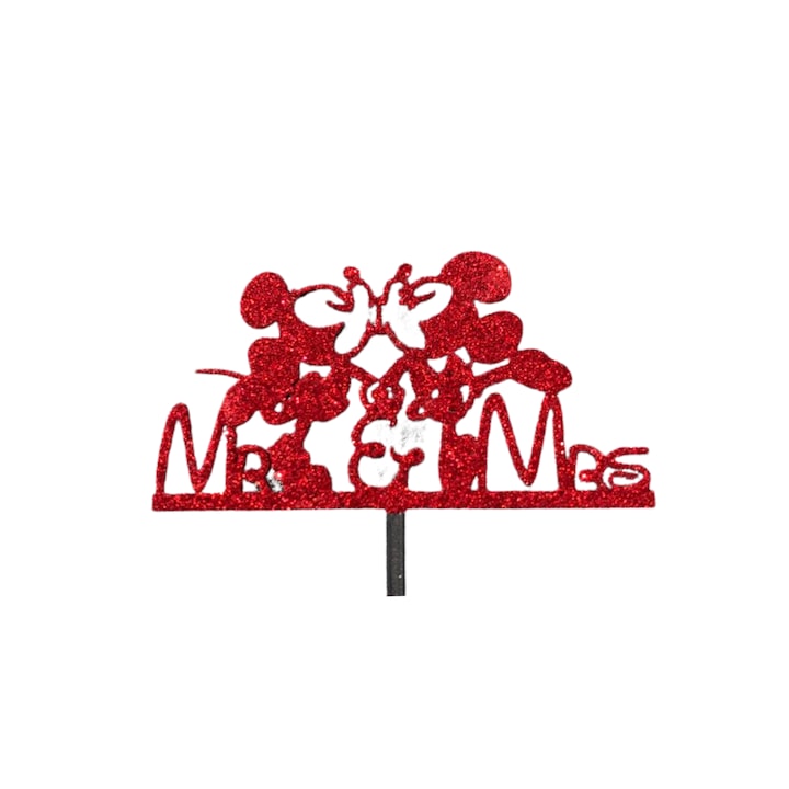 Декорация за торта, "Mr&Mrs, Mickey and Minnie", модел Disney, 16,5 x 20 см черна с червен блясък